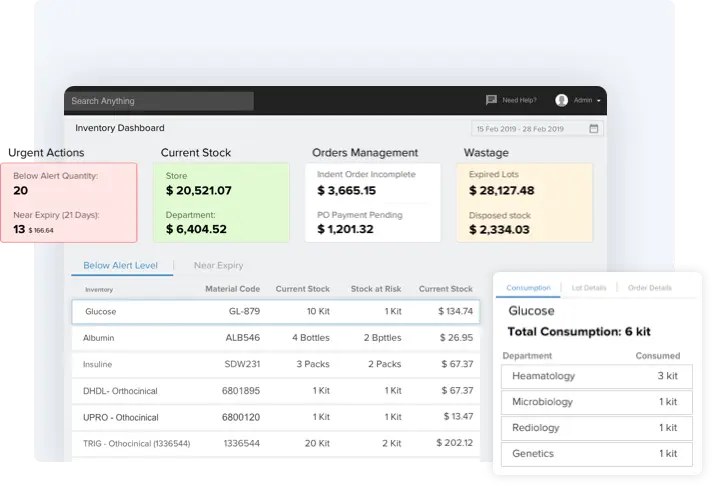 dashboard in lab inventory management software